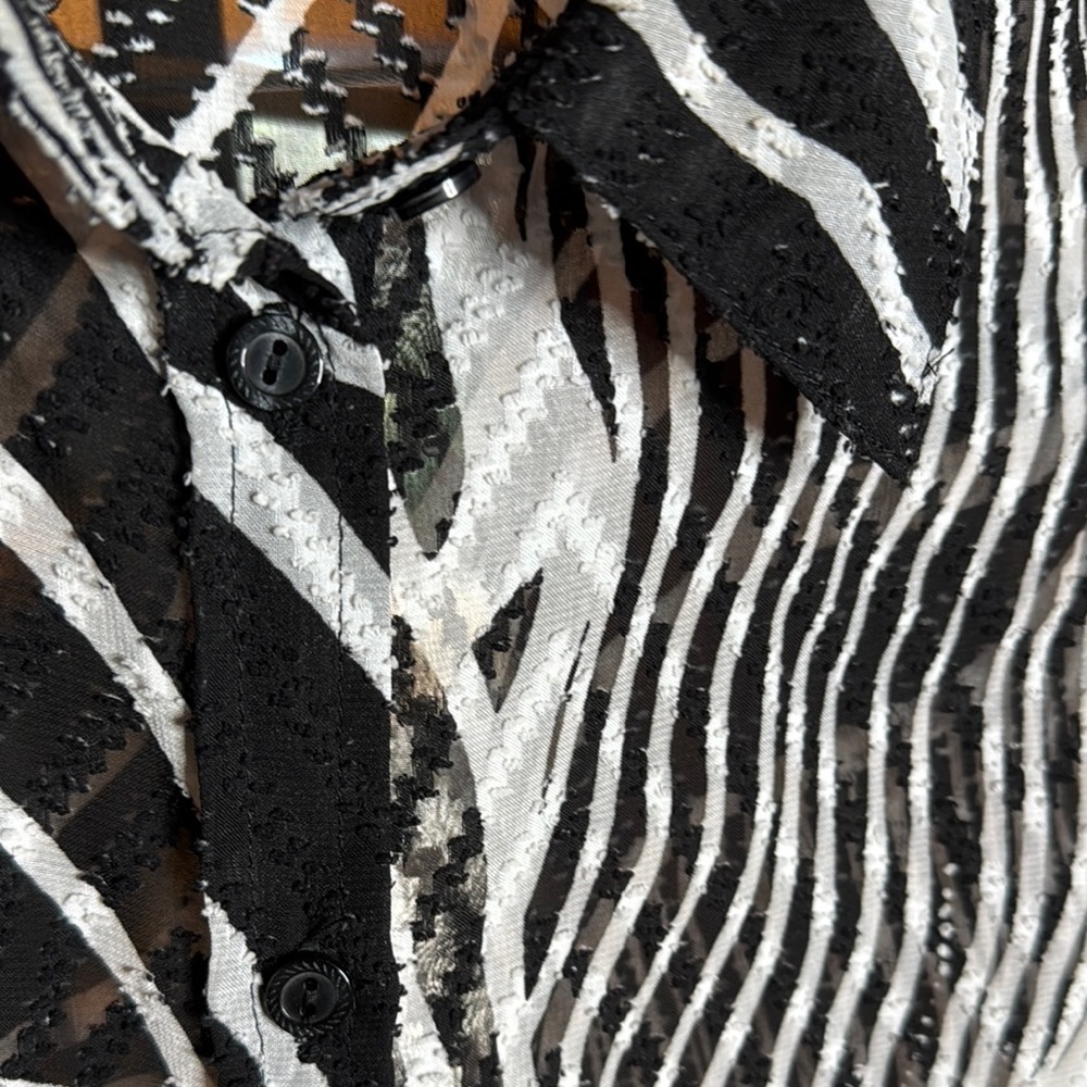 Allison Daley Zebra Print Textured Sheer Button Front Blouse Top 20W - Picture 5 of 9